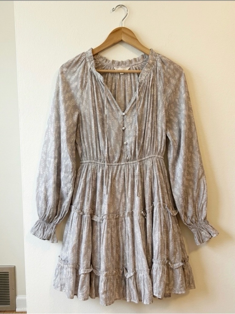 Blu Pepper Taupe Tiered Ruffle Mini Dress Boho Cottagecore Fairycore Small - Picture 2 of 5